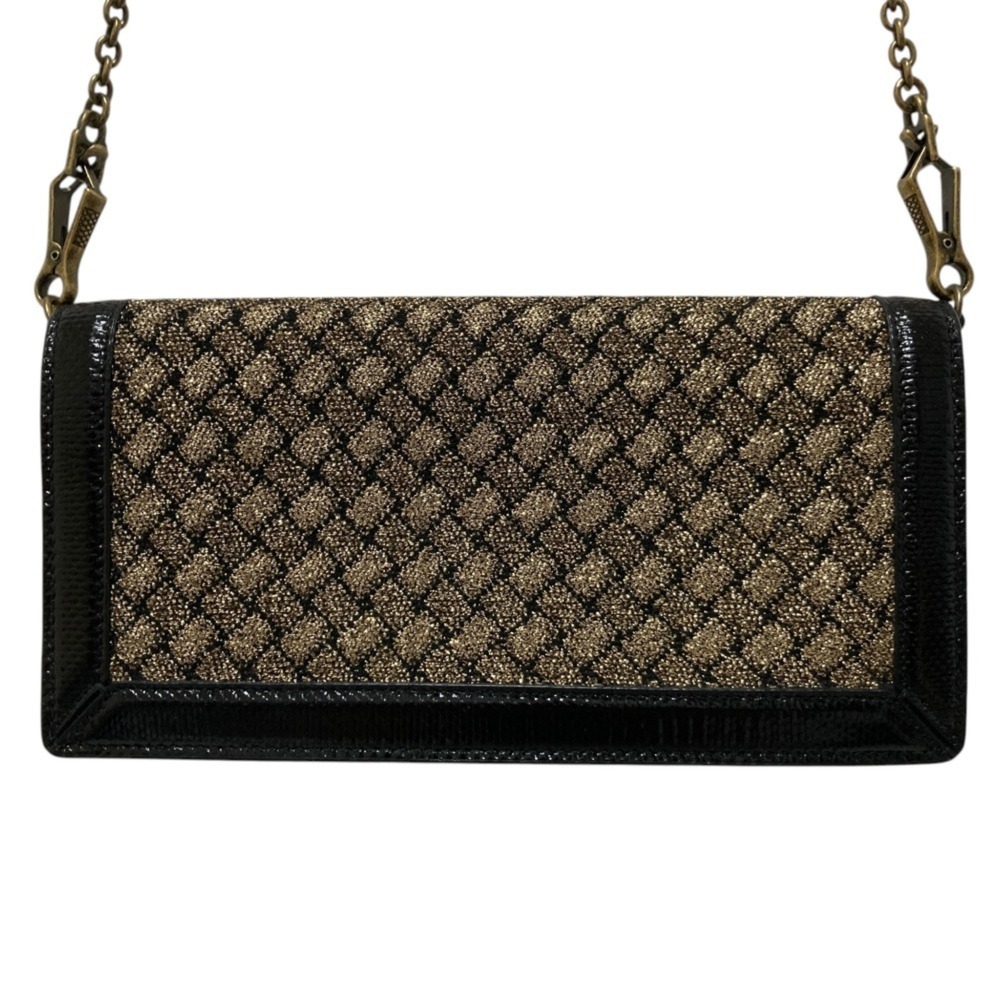 BOTTEGA VENETA Intrecciato Wallet Chain Shoulder Bag Gold Color Black Women's
